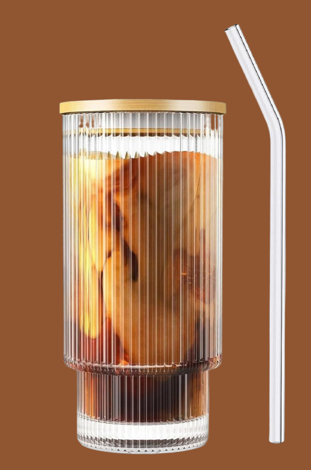 Ribbed Shape Glass with Wood Cap